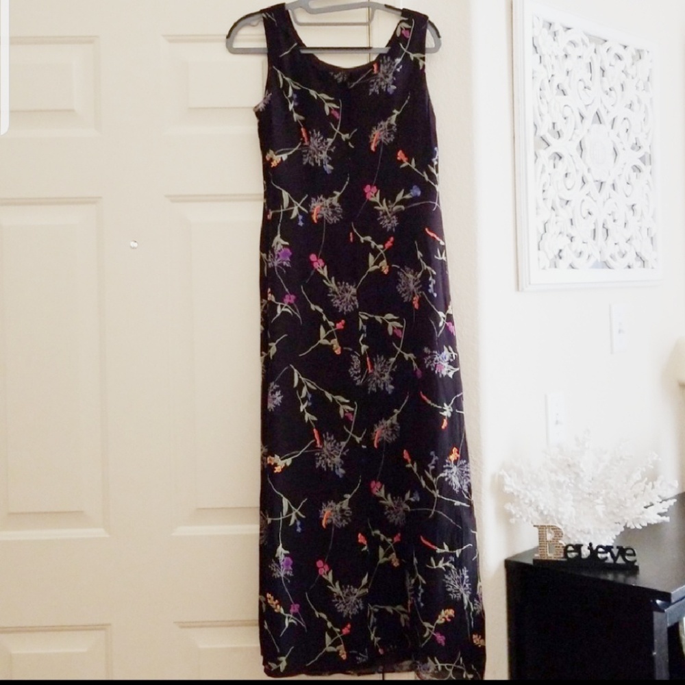 Talbots Black Floral Petite Maxi Dress.